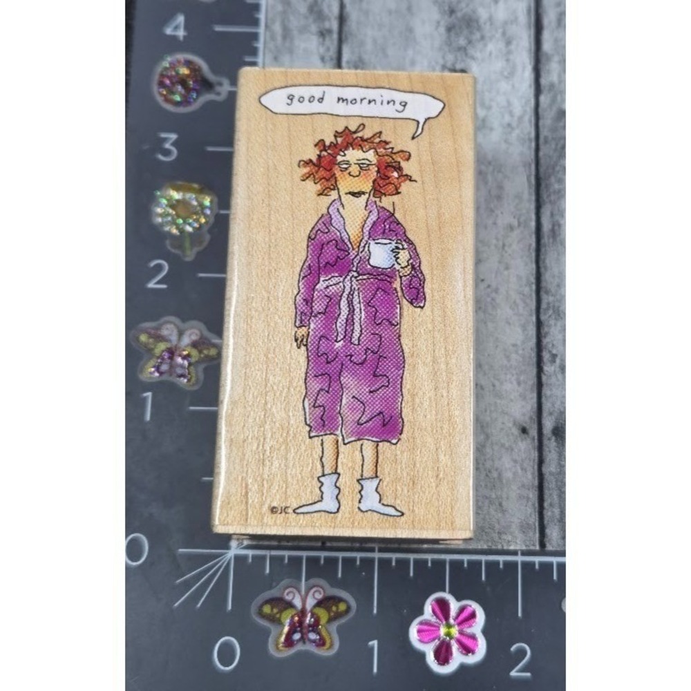 All Night Media Good Morning Woman Coffee Robe 648G Rubber Stamp Wood #Q9